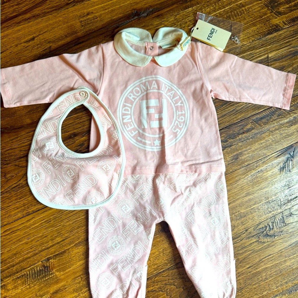 Fendi Light Pink Baby Set with Bib